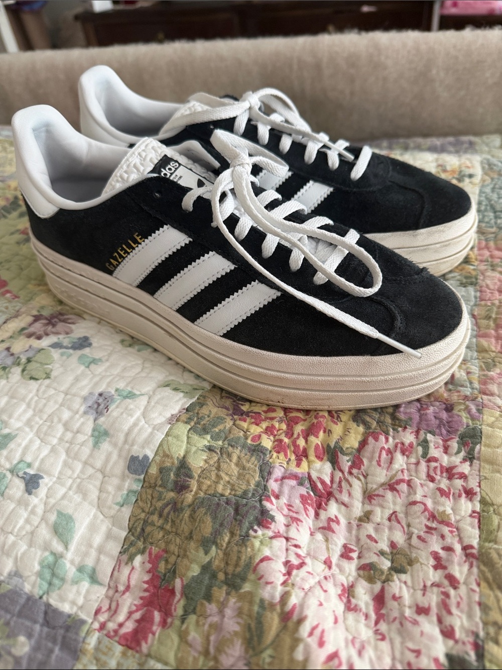 adidas Gazelle Platform Women’s Black and White Suede Sneakers